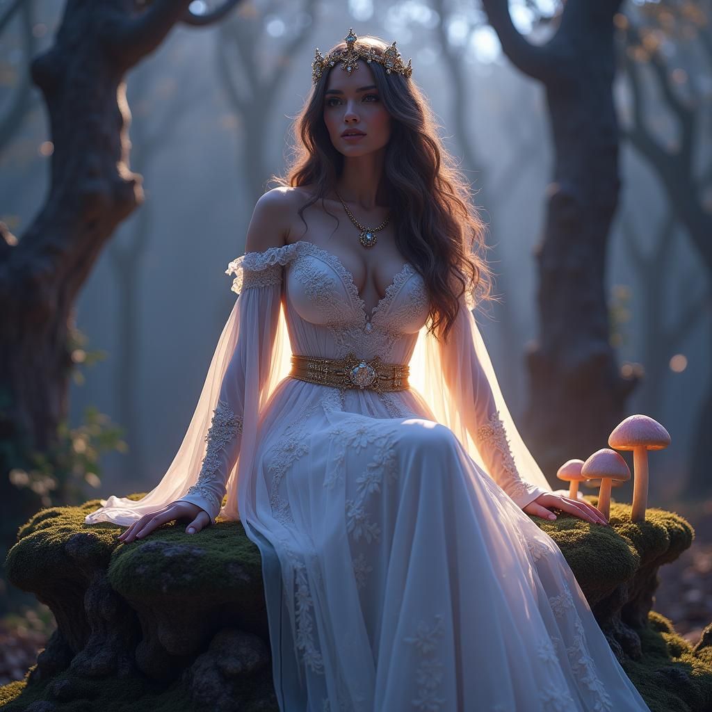 Mystical Maiden in Twilight Realm, Art Nouveau Style