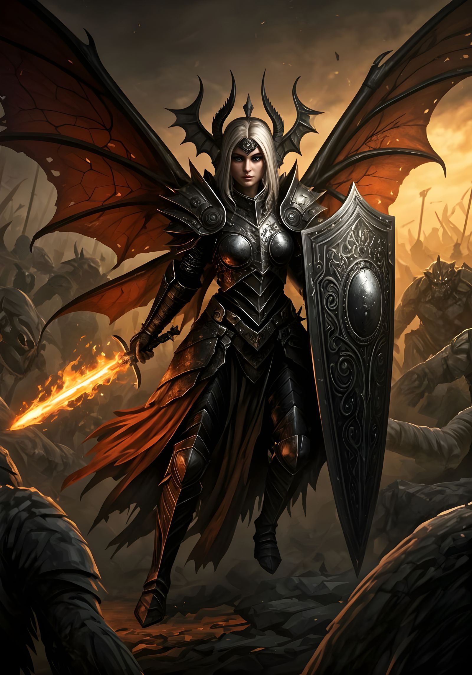 Dark Fairy Warrior in Battle Against Trolls