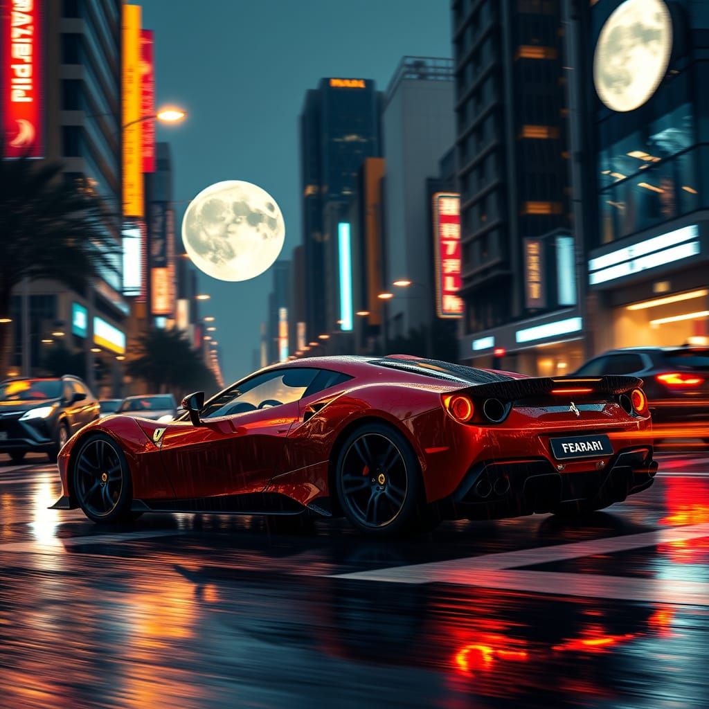 Ferrari FXXK in Seoul Rain: Golden Hour Motion Blur