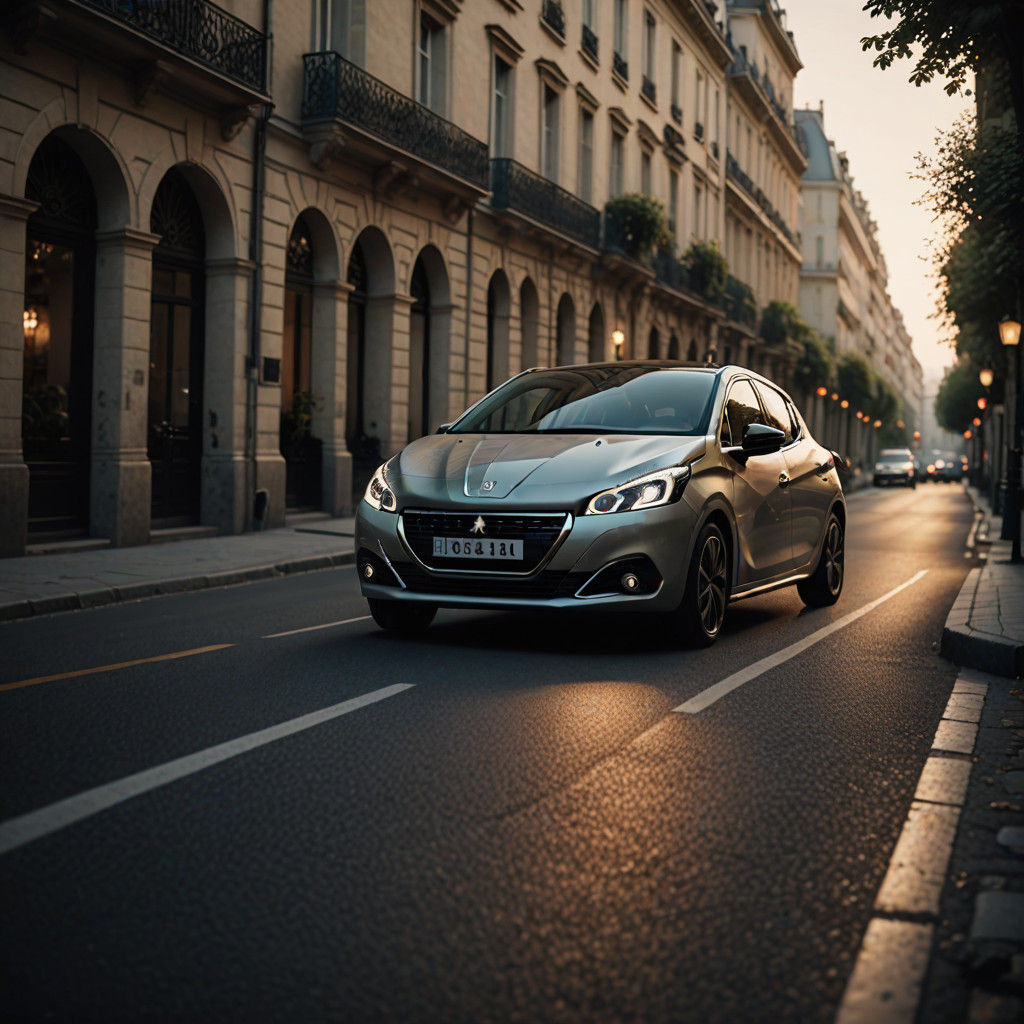 Sleek Peugeot 208 Cruising Winding Road under Golden Hour Gl...