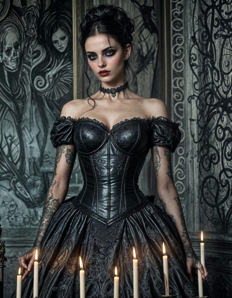 Gothic Goddess Portrait in Haunted House