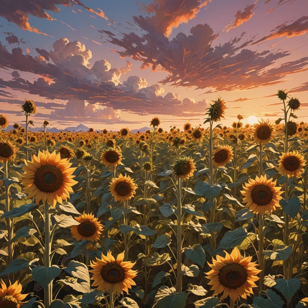 Giant Sunflowers Swaying in a Vibrant Breeze