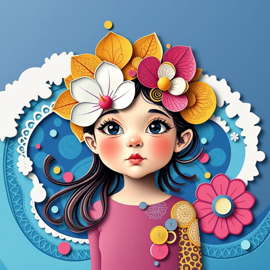 Vibrant Floral Girl in Abstract Wonderland