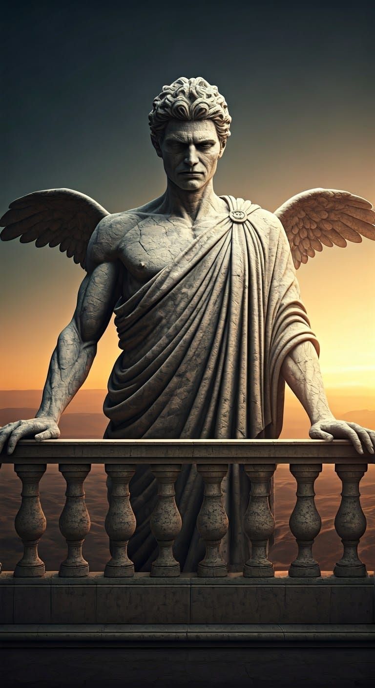 Majestic Marble Atlas Balcony in Golden Light