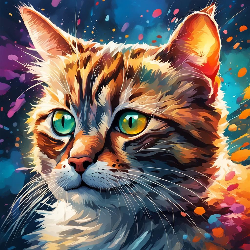 Hyperrealistic Cute Cat with Colorful Background