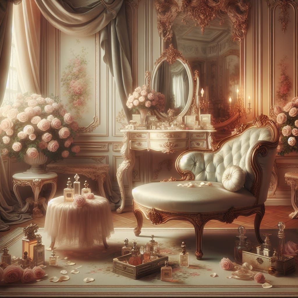 Rococo Boudoir with Chaise Lounge and Roses