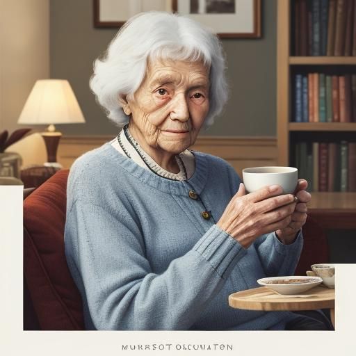 Elderly Person Using Tablet in Cozy Home: Digital Art