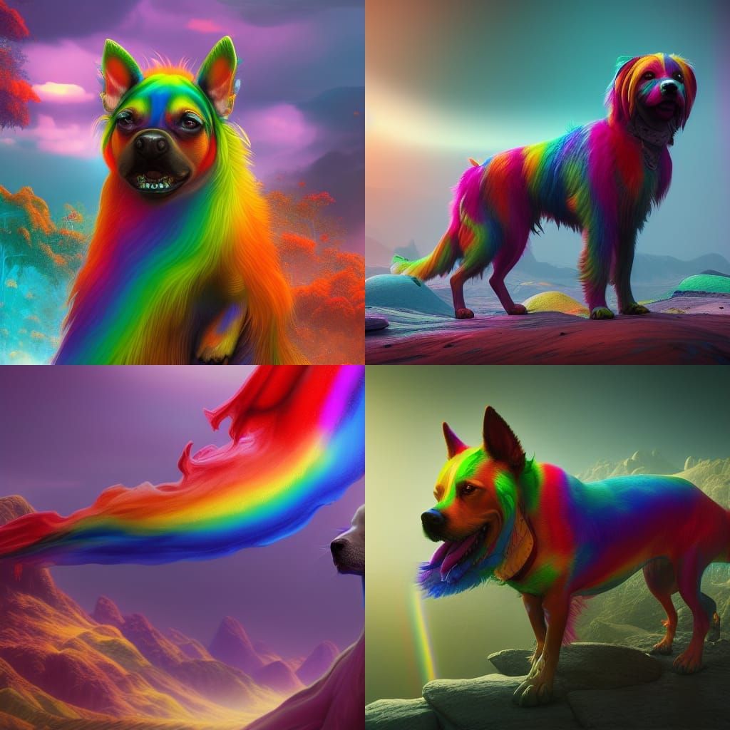 Fantastical Rainbow Dog in Detailed Matte Painting