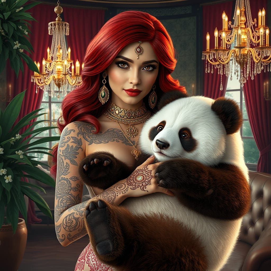 Redhead Princess Jasmine Held by Panda