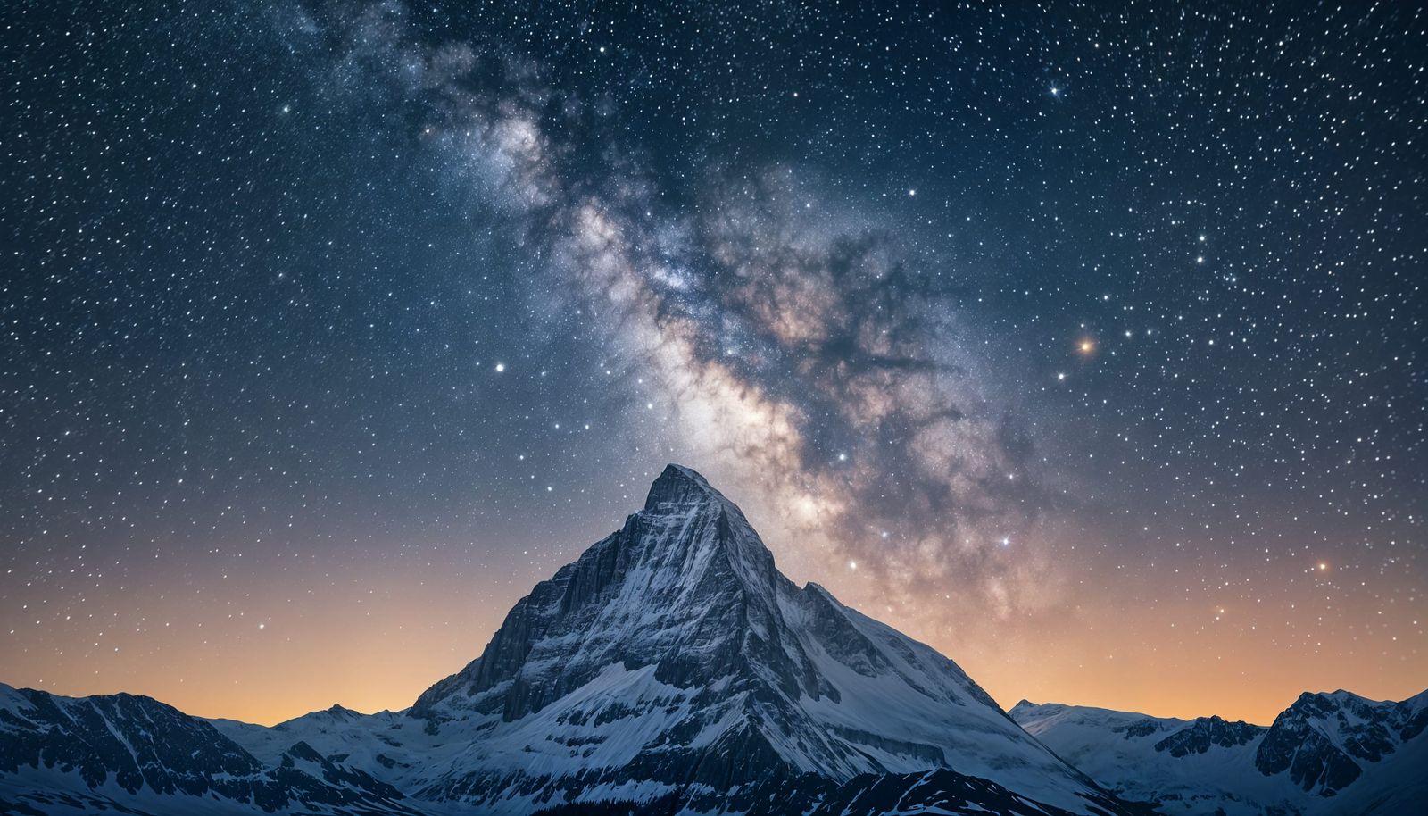 Snowy Mountain Under Starry Night Sky