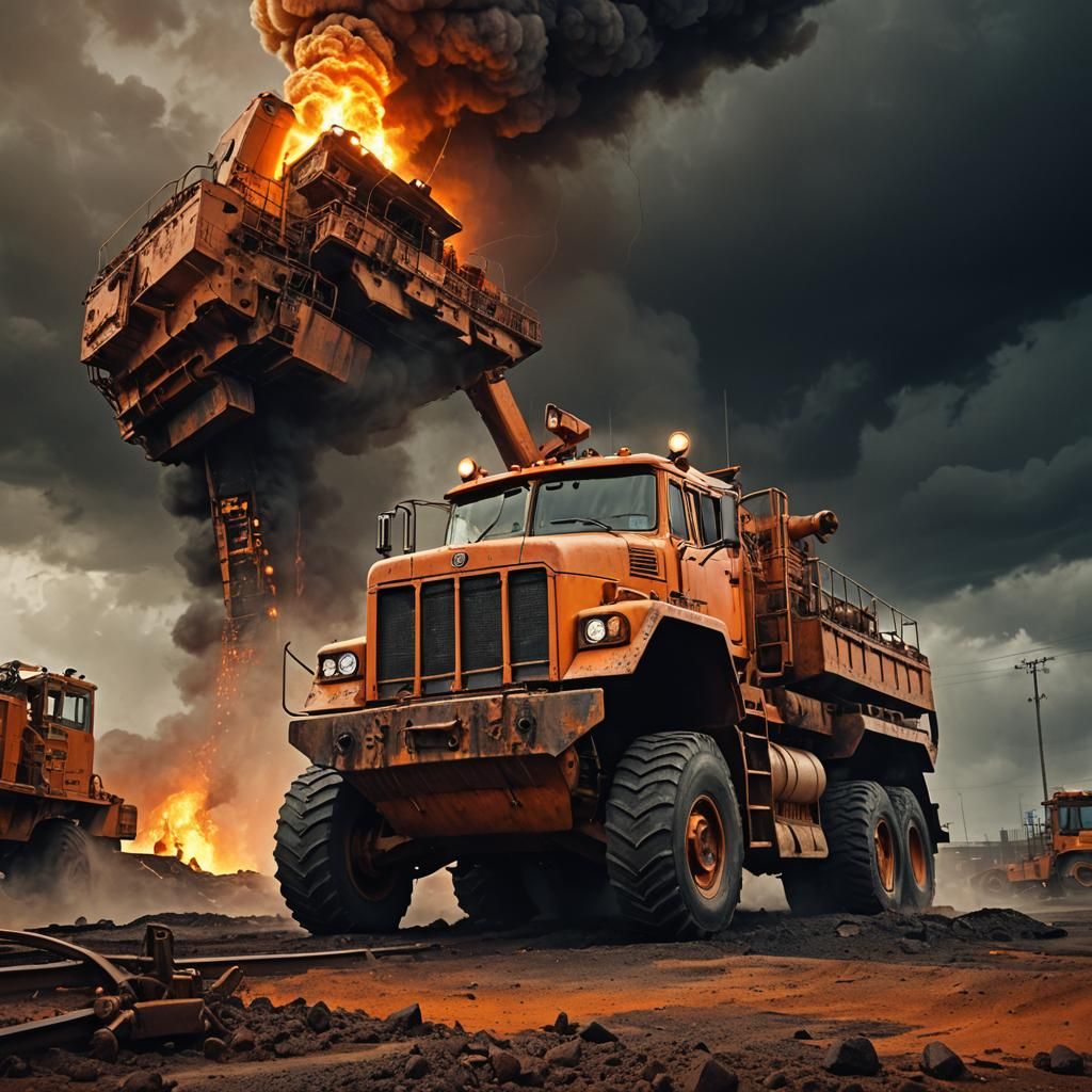 Earthmover Driving Armored Tug Boat in Dieselpunk Style