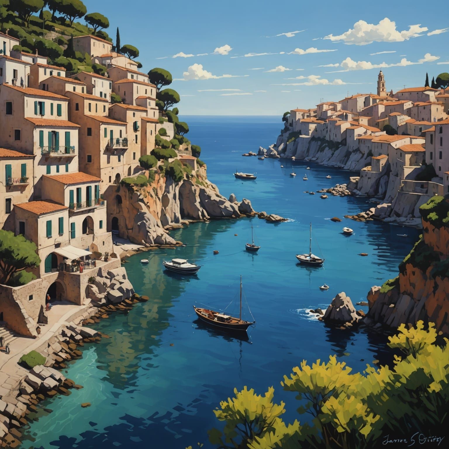 Tyrrhenian Coastline in Oil Painting Style