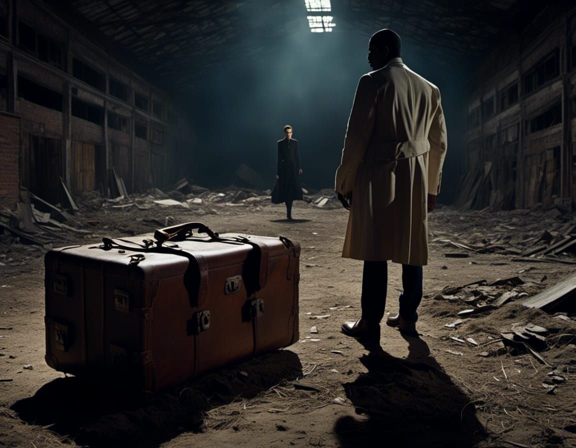 Dramatic Warehouse Standoff in Hyperrealism