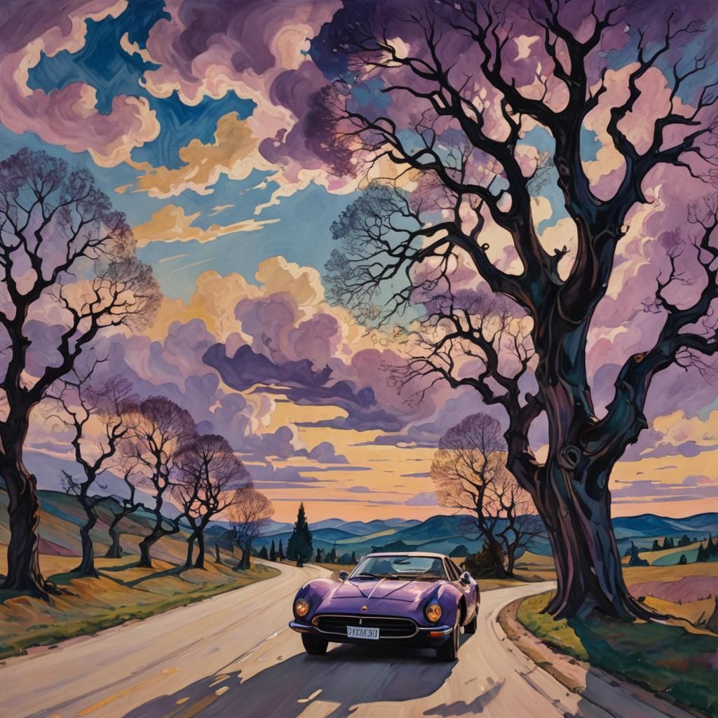 Surrealist Dream Car Ride in Expressionist Style