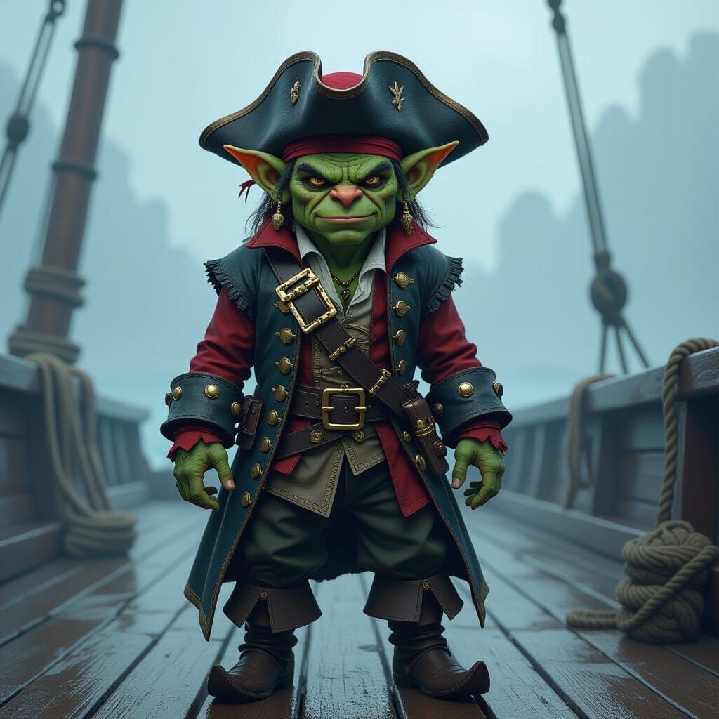 Fierce Red Goblin Pirate on Ship Deck