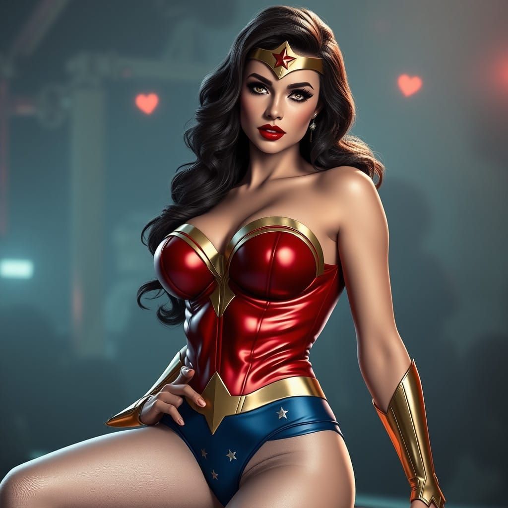 Vintage Wonder Woman Pin-Up in Retro-Futuristic Costume