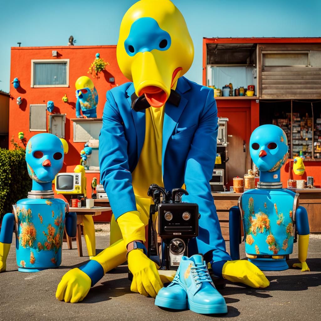 Surreal Pop Art Mannequins in Dreamlike Landscape