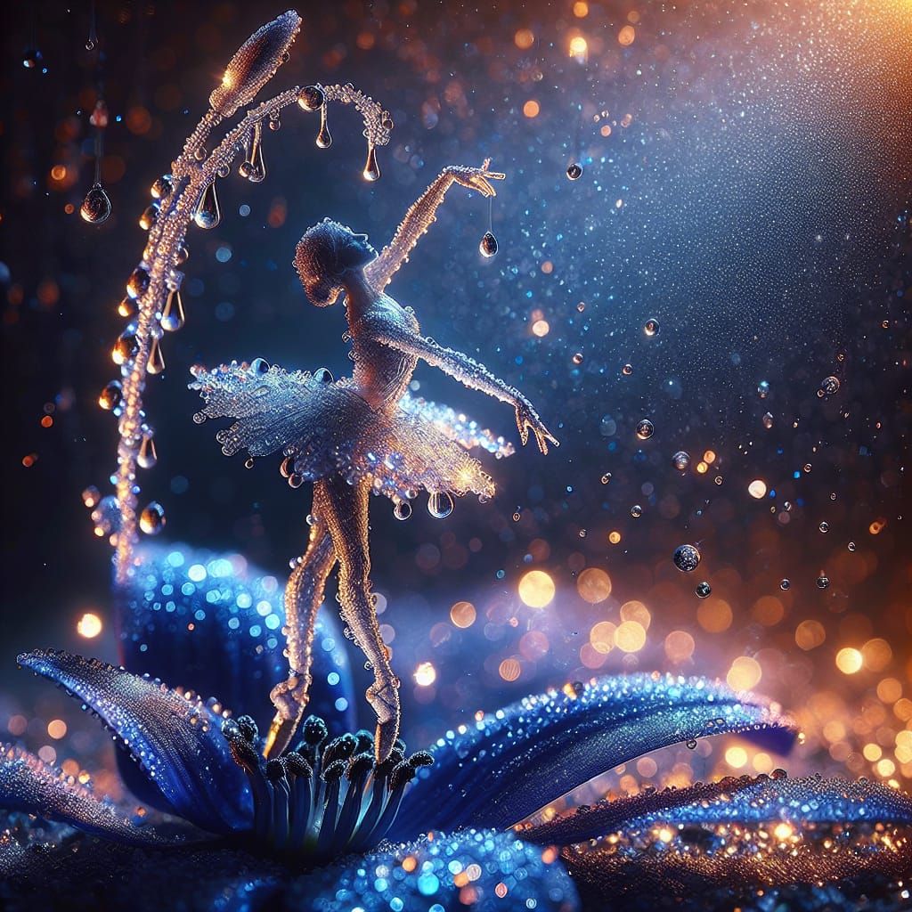 Raindrop Ballerina Dances on Bluebell Petal