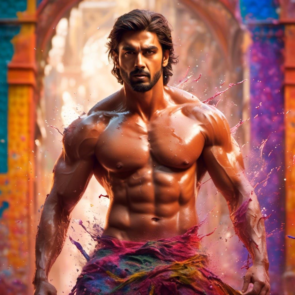 Hyperrealistic Handsome Man with Muscles in Splash Art