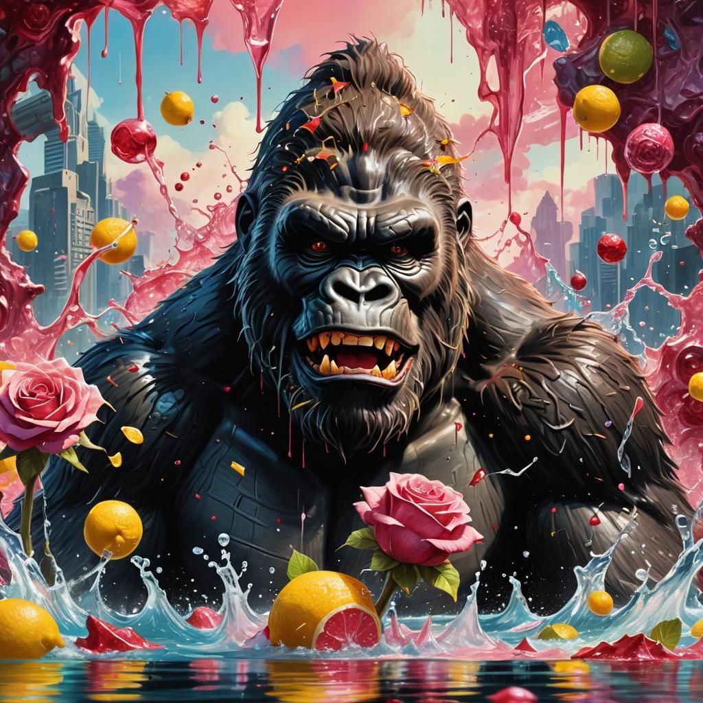 King Kong's Refreshment: Vibrant Splash Art