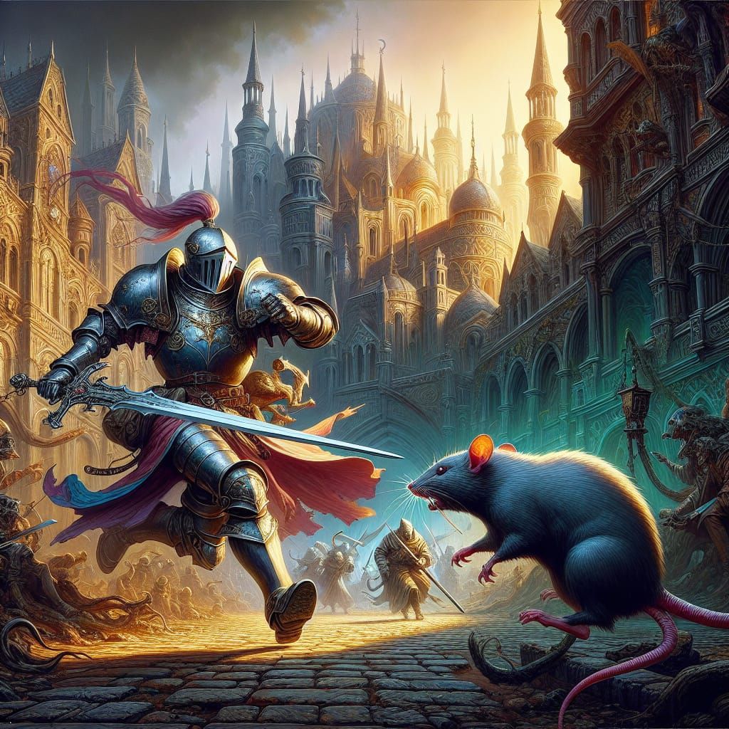 Knight Templar Chasing Skaven in Mordheim, Fantasy Art