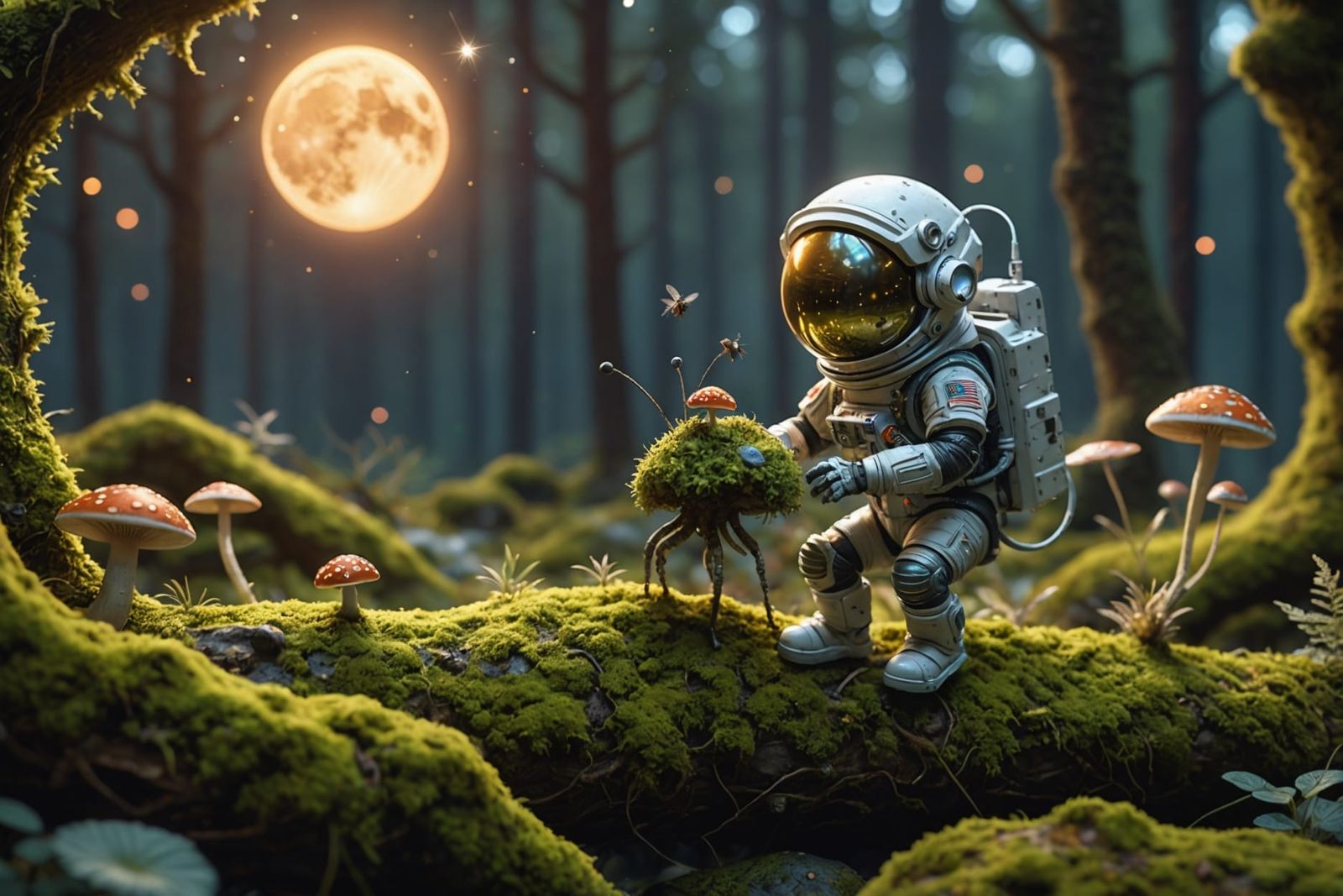 Astronaut on Alien Insect Collecting Stars
