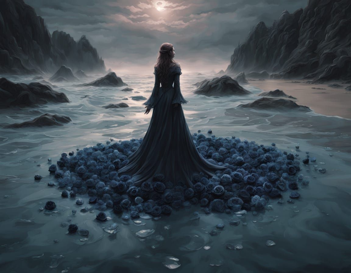 Roses: black and blue floating in the ocean near the beach