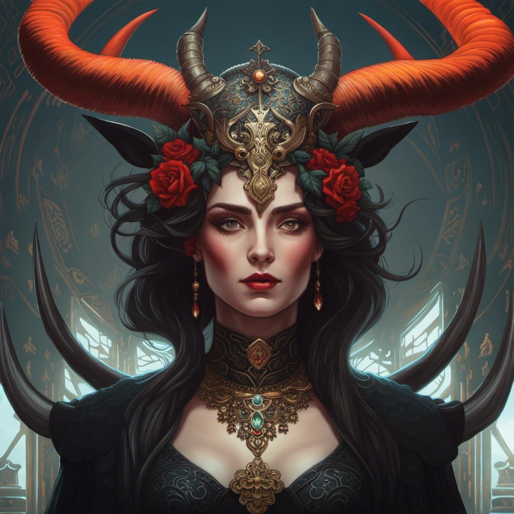 Gothic Woman with Horns in Rococo Style