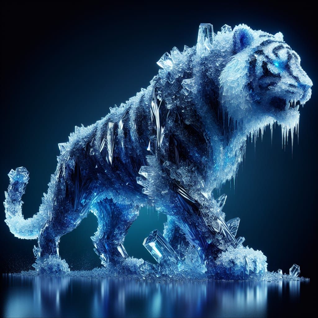 Majestic Ice Tiger Creature in Enchanted Darkness
