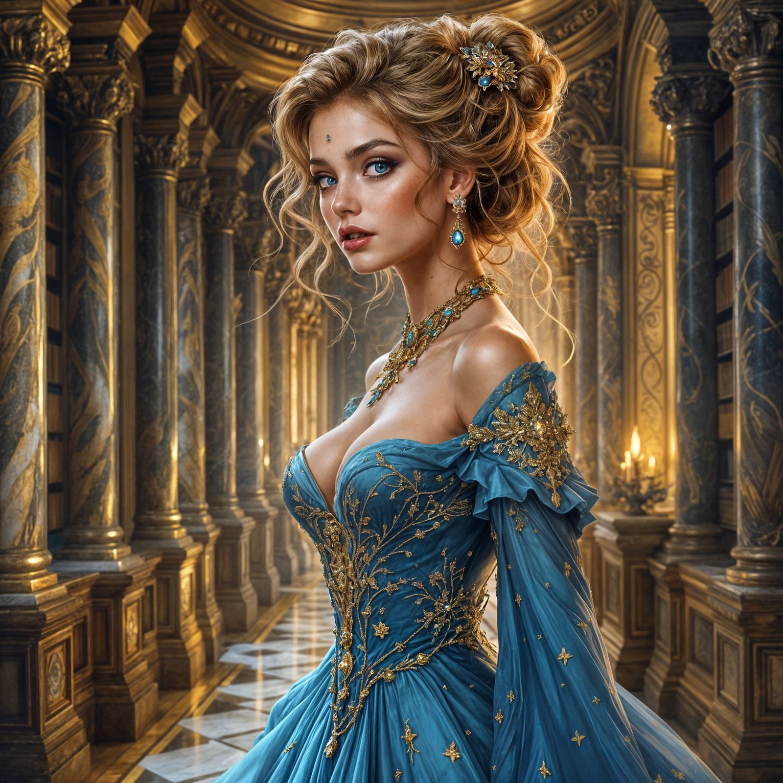 Enchanting Sorceress in Whimsical Library