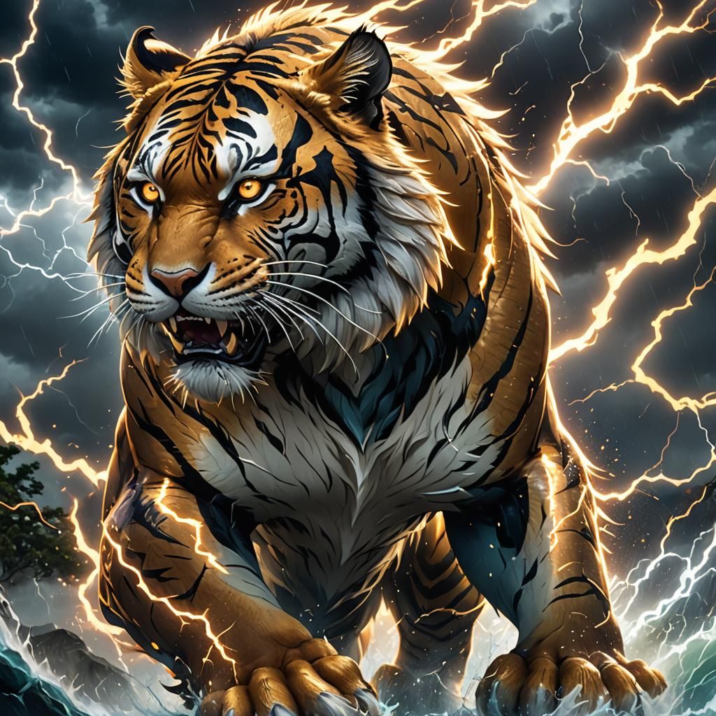 Elemental Tiger in Anime Fantasy Style