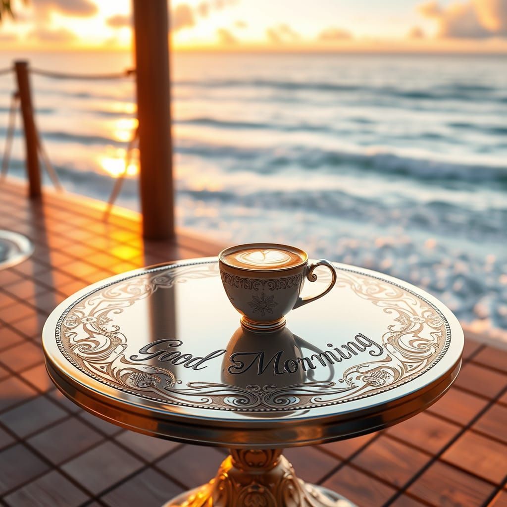 Elegant Morning by the Ocean in Art Nouveau Style