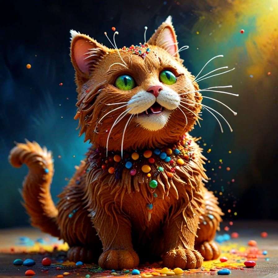 Vibrant Gingerbread Cat in Sunny Impressionist Landscape