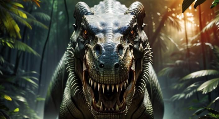 Terrifying T-Rex in Jungle Watering Hole