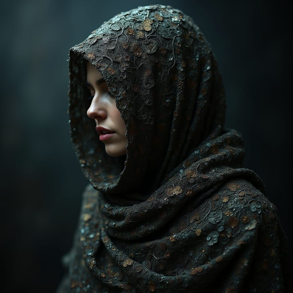 Dark Metropolis Goddess in Metallic Silken Fabrics