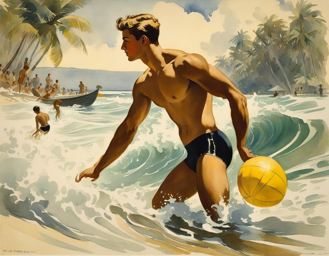 A game in the surf (after Théophile Steinlen)