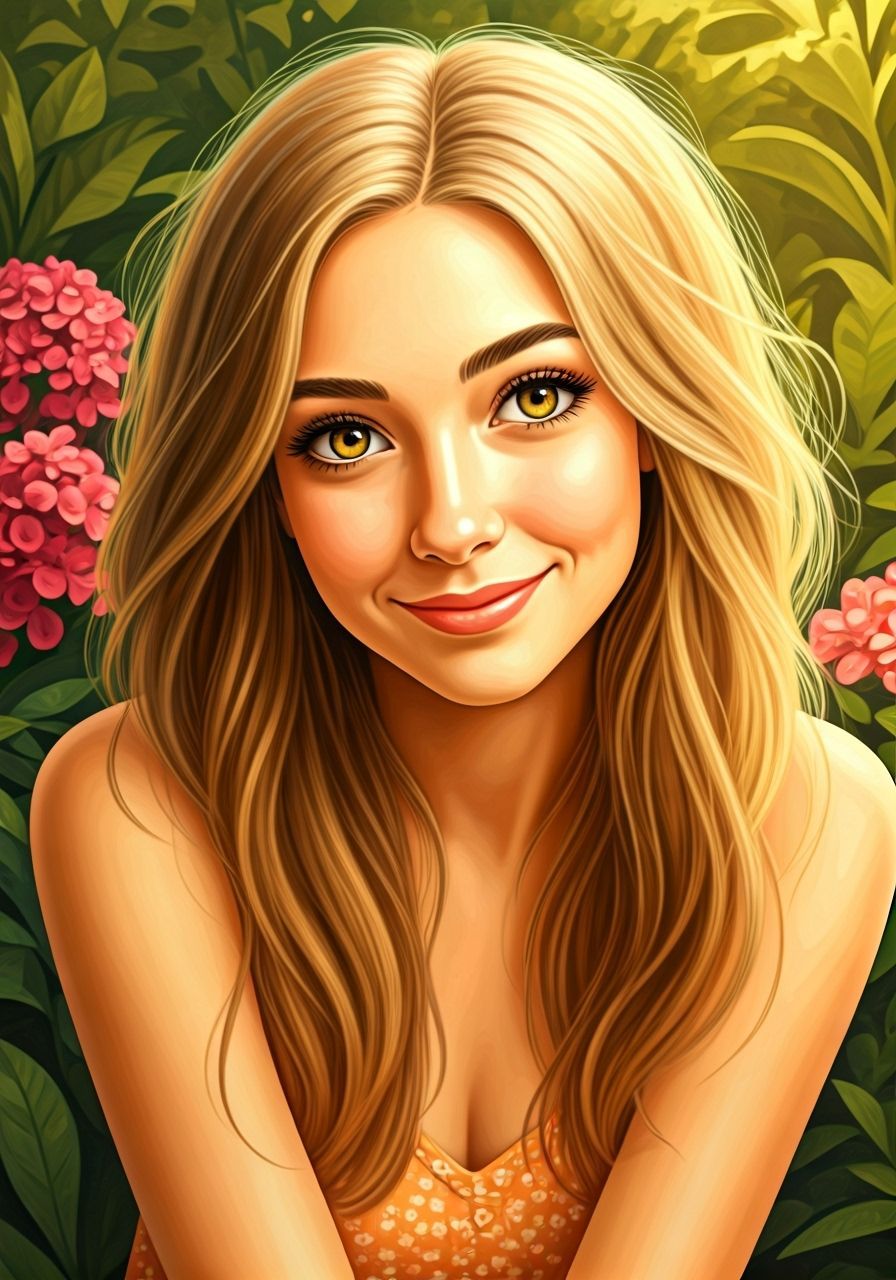 Young Woman With Golden Smile in Lush Garden
