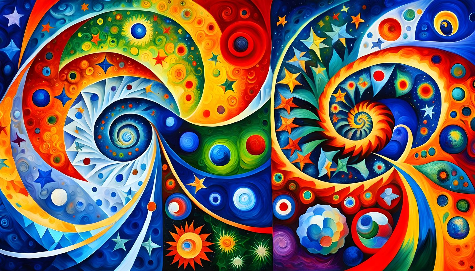 Cosmic Stars in Magnetic Fractal Spiral, Impasto Style