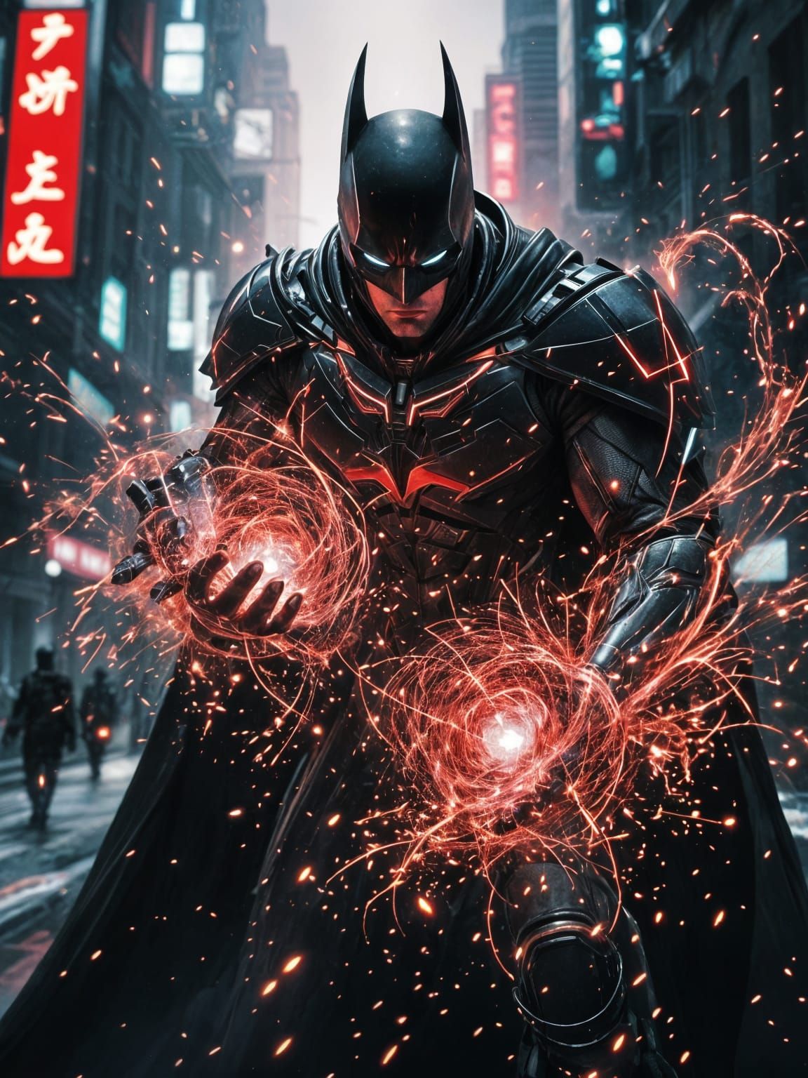 Batman Cyberpunk Samurai in Dark City Art