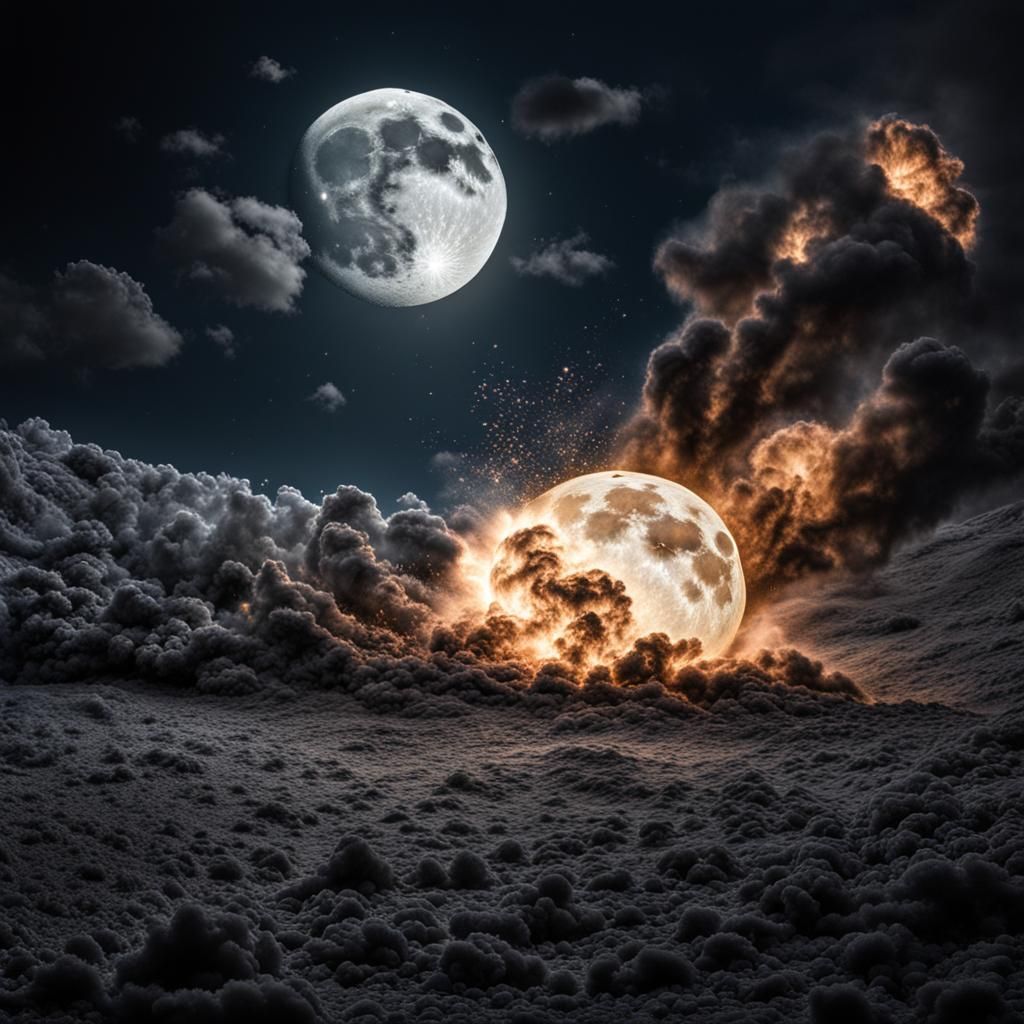 Hyperrealistic Moon Explosion in Space