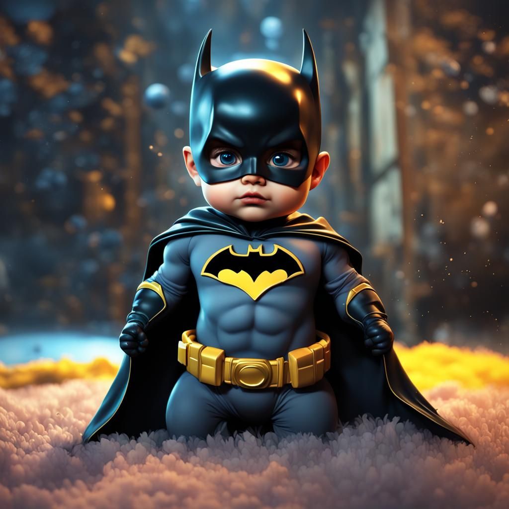 Cute Newborn Baby Batman in Comic Book Style