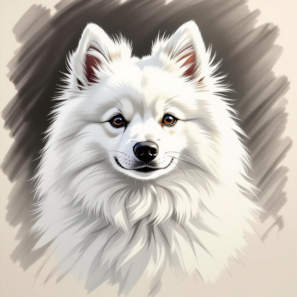 Detailed Pencil Drawing of a Beautiful Japanese Spitz Dog