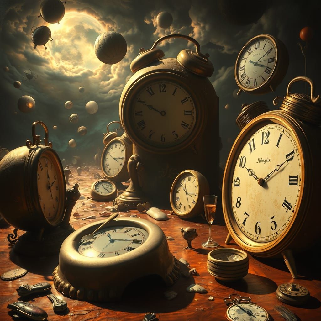 Surreal Dreamscape in a Dali-Magritte-Beksiński Fusion Style