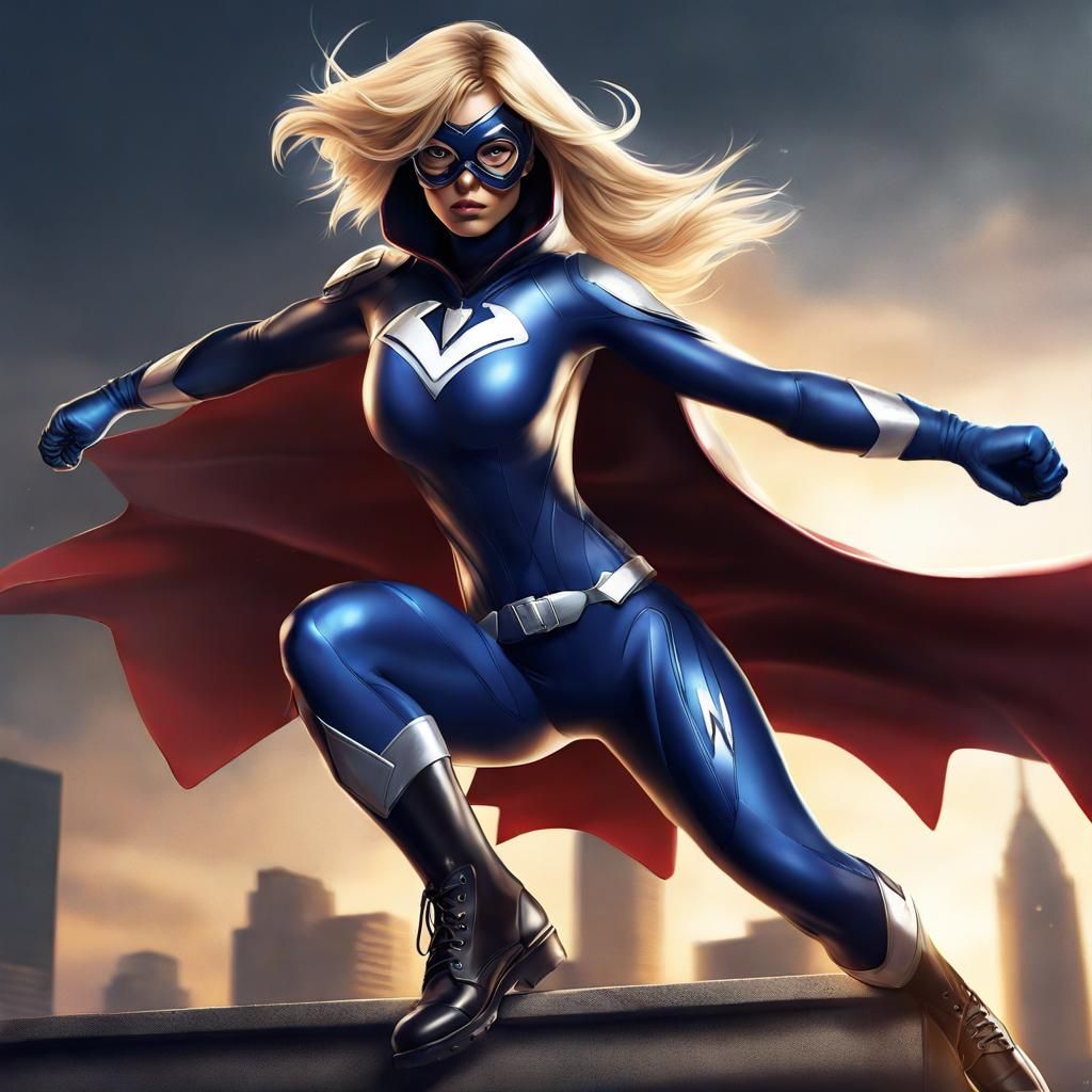 Blonde Superhero Girl with Claw Logo in Hyperrealistic Style