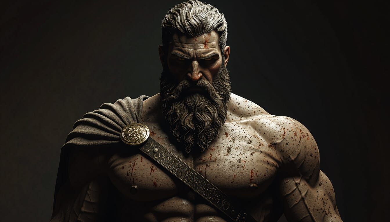 Marble Sculpture of a Muscular Ancient God