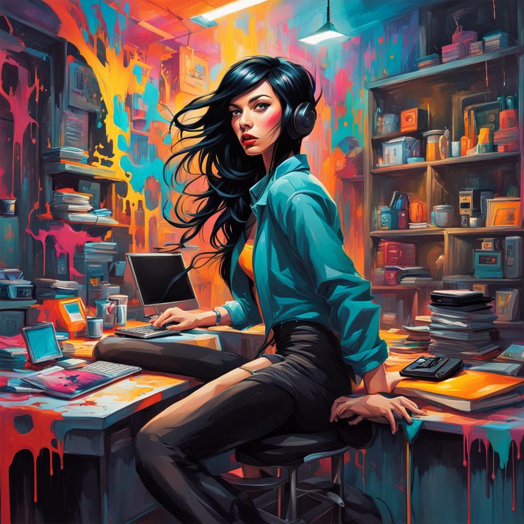 Futuristic Web Developer in Graffiti Art Style