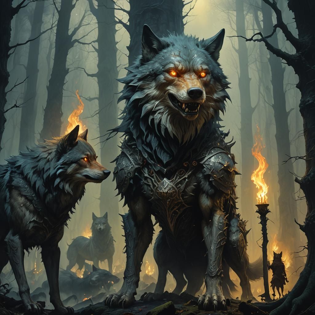 Wolves and Goblin Guarding Mystical Banner