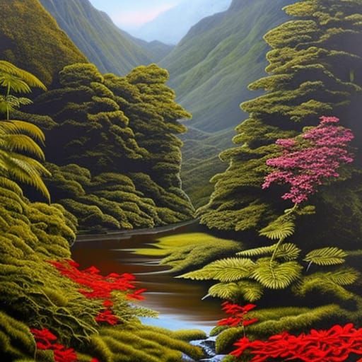 Fantasy Rainforest Landscape in Impasto Style