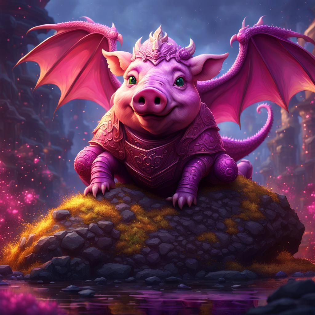 Pink Pig Dragon Hybrid in Dark Fantasy Style
