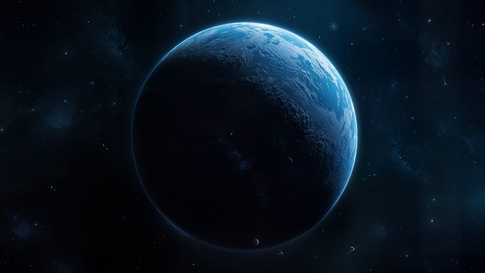 Dark Blue Planet in Deep Space, Fantasy Concept Art